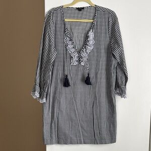 jCrew Popover/Coverup in Gingham Print with Tassles Sz L